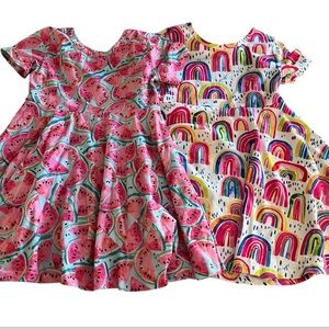 Rainbow watermelon dress girls set pink teal white size medium summer soft